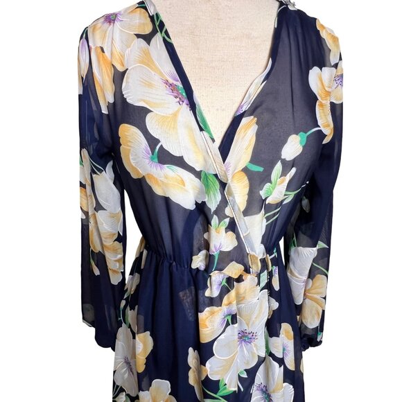 Maxi Navy Blue Floral Sheer A Style Sexy Romantic Feminine Bohemian flaw - Picture 2 of 15